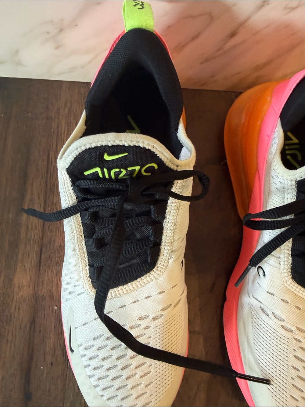 Nike Air Max 270 Women’s Athletic Shoes White Black Pink Neon Yellow Orange - Picture 3 of 8